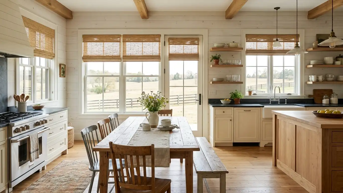 A bright Fairview, Tennessee living room with tall windows dressed in blinds, shades or drapes